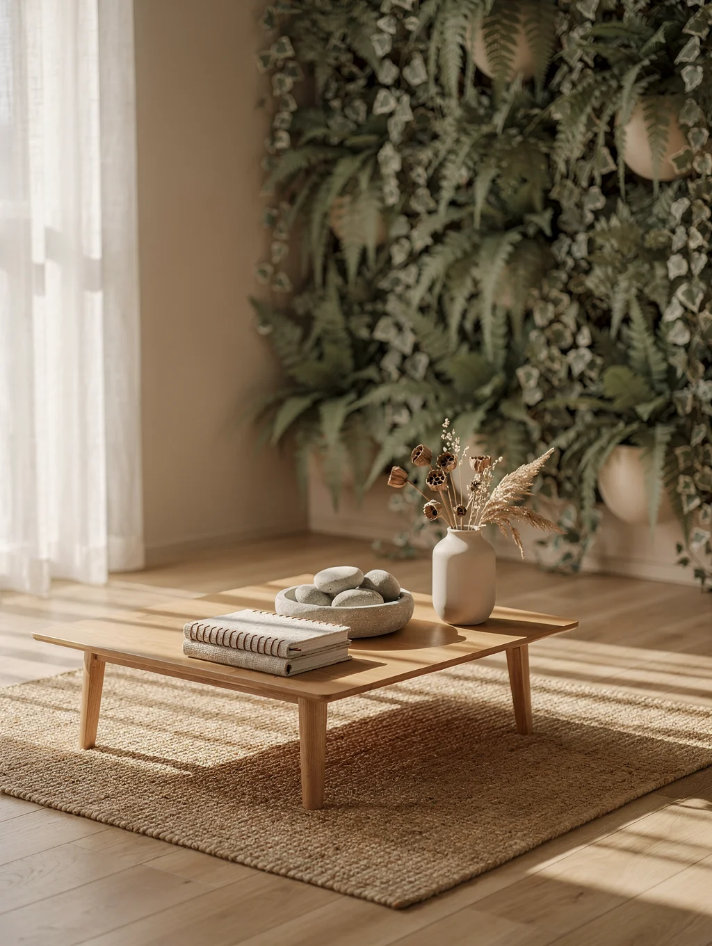 Serene indoor plants and natural decor in the therapy office